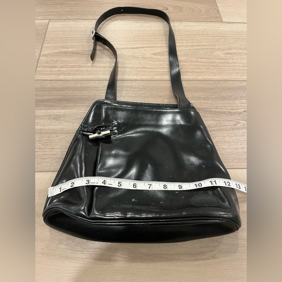 Vintage Longchamp Roseau Black Leather Shoulder Bag Bamboo Toggle Purse - Picture 4 of 11